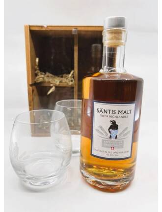 Säntis Malt Swiss Highlander "Blau" mit 2 Gläsern (Nachverkauf M)