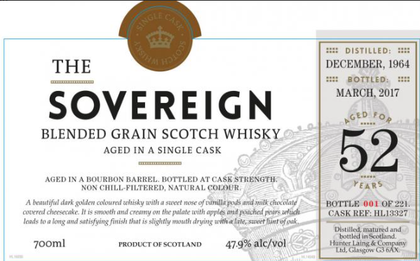 North British 52 Year Old 1964  (cask 13327) – The Sovereign (Hunter Laing)