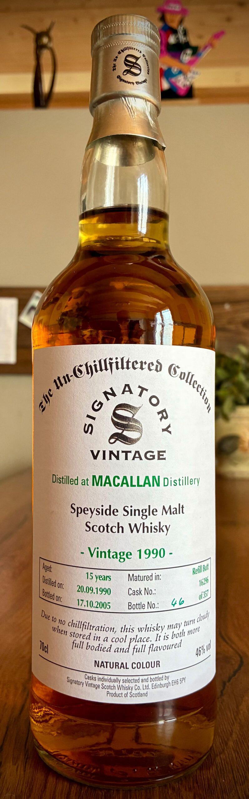 Macallan 1990 Signatory Vintage – 15 Years – Cask 16296 – Bottle 46/357