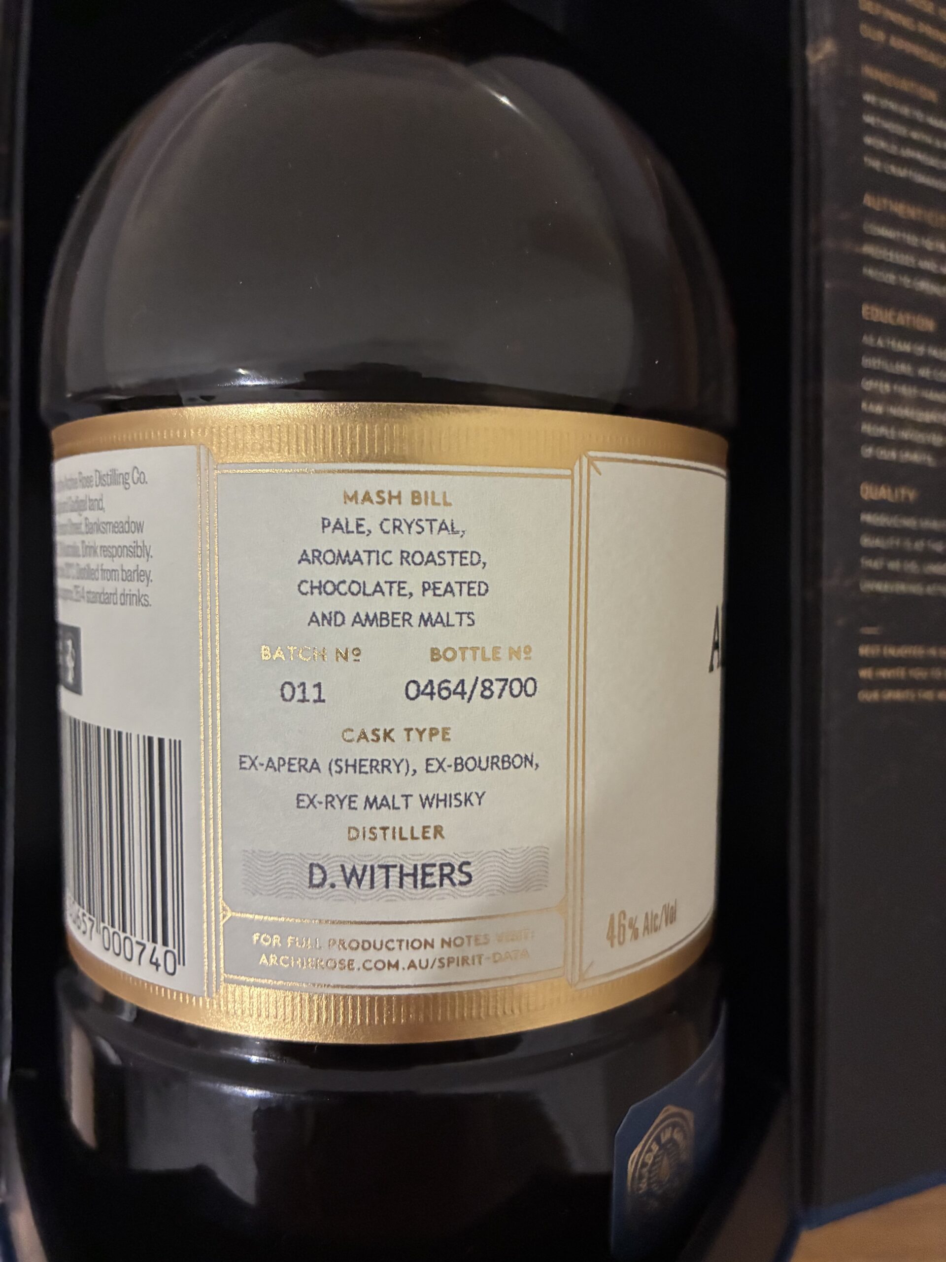 Archie Rose – Single Malt – Bottle 464/8700, Batch 11